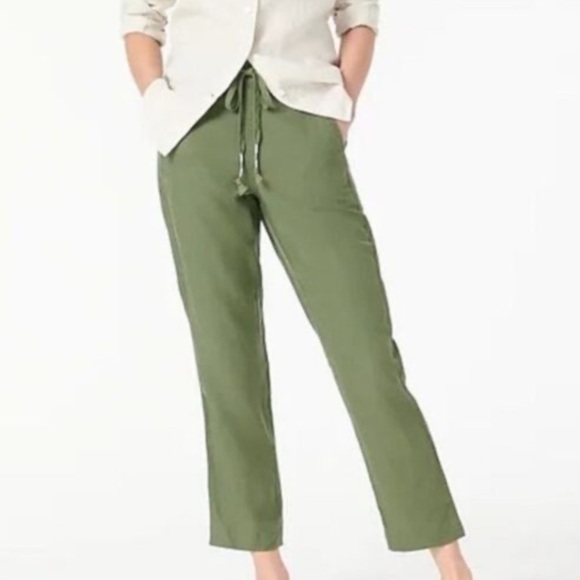 J. Crew Tie Waist Seaside Pants Green Extra Large XL Linen Blend K - Picture 2 of 10